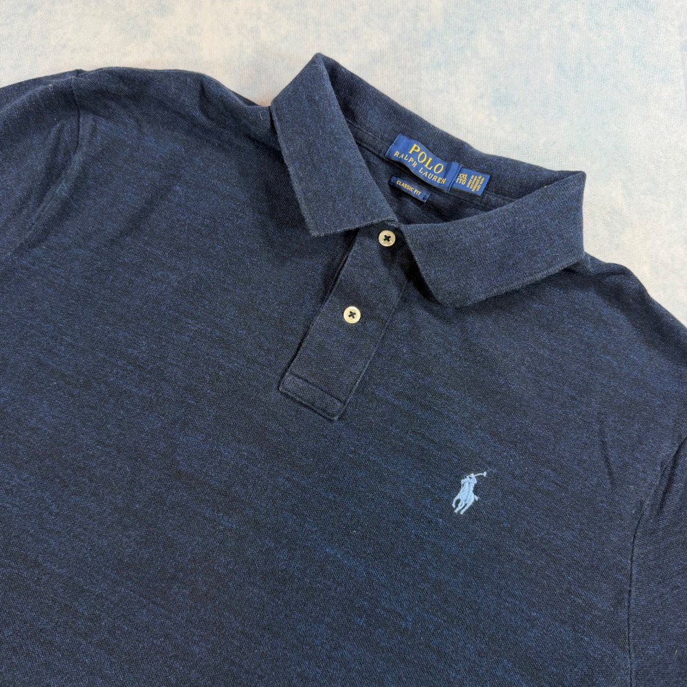 Polo Ralph Lauren Polo Shirt Mens XXL Navy Excellent Classic Fit Heathered 3411